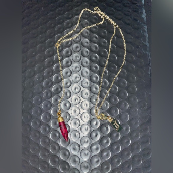 Oxblood Spike Gold Necklace with Lariat Chain - Picture 3 of 3